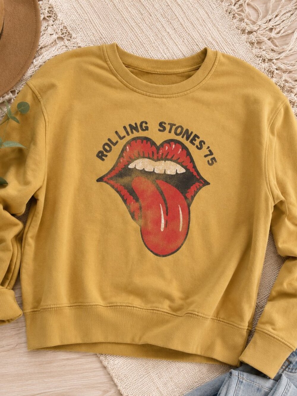 Lucky Brand Rolling Stones 1975 Graphic Sweatshirt Small Oversized Band Sweatshi